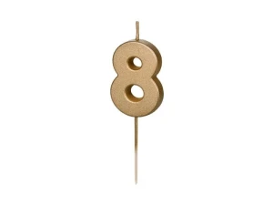 Świeczka urodzinowa Cyferka 8, 4.5 cm, złoty Partydeco (SCU9-8)