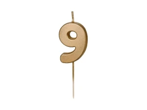 Świeczka urodzinowa Cyferka 9, 4.5 cm, złoty Partydeco (SCU9-9)
