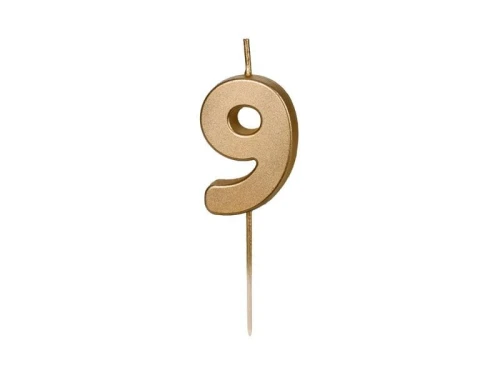 Świeczka urodzinowa Cyferka 9, 4.5 cm, złoty Partydeco (SCU9-9)