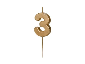 Świeczka urodzinowa Cyferka 3, 4.5 cm, złoty Partydeco (SCU9-3)